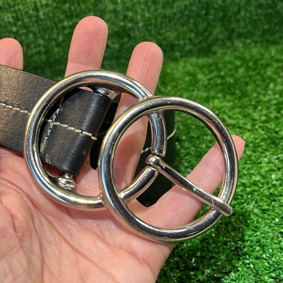 Olga Santini Womens Black DOUBLE OO Leather Embroidered Belt - Picture 2 of 6